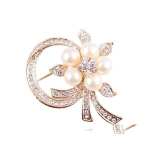 Pins Broschen Modeschmuck Vintage Gold Pins Österreich Kristalle Imitation Perle Blume Brosche Hochzeit Zubehör Drop Lieferung Othgf