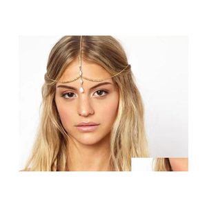 Hoofdbanden Bohemie Simple Tassel Hair Band Bruid Wedding Sieraden Triangle Opaalschalen keten voor vrouwen mode -accessoires drop leveren otota