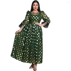 Etniska kläder Green Chiffon Luxury Muslim Dress Women Fashion Bronzing Polka Dot Ladies Robe Long Sleeve Party Eid Dubai Dresse Spring