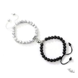 Fili di perline Distanza magnetica Attrazione Cuore Bracciali Coppia Bracciale con perline Occhio di tigre Pietra Perlina Amicizia Gioielli Regalo 2Pc Otogr