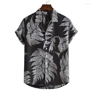 Camisas casuais masculinas estampa preta impressão floral camisa havaiana Homem 2023 marca de manga curta praia harajuku streetwear quimise homme 3xl