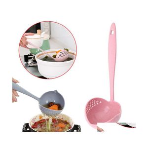 Cooking Utensils 2 In 1 Pot Dinnerware Porridge Soup Spoon With Filter Skimmer Kitchen Utensil Long Handle Colander 4 Colors Drop De Dhsmu