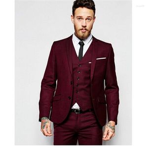 Men's Suits Custom Men's Suit Design Men Wedding Groom Formal Two Buttons Burgundy Tuxedo Jacket 3 Pieces Costume Homme
