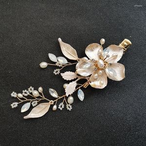 Hair Jewelry SLBRIDAL Handmade Rhinestone Crystal Freshwater Pearls Flower Bridal Clips Barrettes Wedding Accessories Women