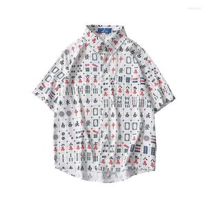 Männer Casual Hemden Mahjong Drucken Unisex Männer Frauen Drehen-unten Kragen Tops Taste Sommer Kurzarm Hawaiian 2023 Strand mode