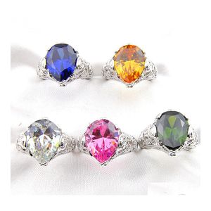 Solitaire Ring Luckyshine 5 pe￧as J￳ias de luxo de luxo 925 Sier Pear Topaz Peridot Kuzita An￩is de citrina