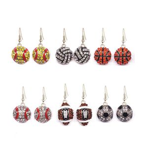 Dangle Chandelier Luxury Sports Ball Earrings Crystal Diamond Softball Baseball Basketball Football Rugby Skates Drop For Women Je Oto0L