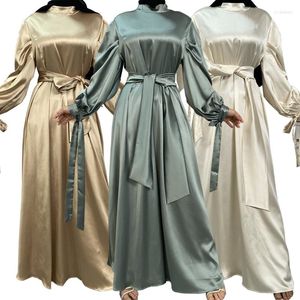 Etnisk klädmodell långärmad abaya hijab satin klänning kvinnor vår hösten dubai kalkon muslimsk parti maxi sundress robe femme