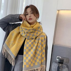 スカーフ2023korean冬のカシミア模倣女性のスカーフ両面印刷された格子縞の厚くして暖かくショールで暖かく