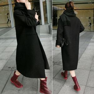 Damen-Trenchmäntel, Winter-Frauen-Kaschmir-Wolljacke, hohe Qualität, koreanischer Stil, langer, lockerer Wollmantel, schwarz, grau, schlank, langärmelig