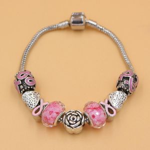 Strang Perlenstränge Ankunft Brustkrebs-Bewusstseinsschmuck Europäischer Perlenstil Rosa Bandarmbänder für MonatBeaded BeadedBeaded