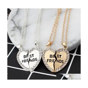 Pendant Necklaces Trendy Friends Necklace For Mens Women Friend Broken Crystal Heart Chains Fashion Bff Friendship Jewelry Drop Deli Otxza