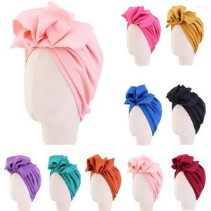Ethnic Clothing Big Flower Headbands Child Headwraps Girls Turban Hats Bonnet Cap Elastic Hair Accessories 2023 Solid Color For 5-12Y
