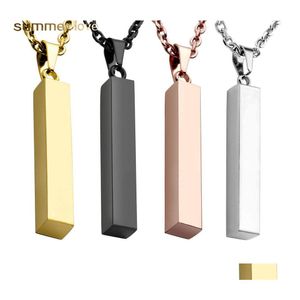 Pendant Necklaces Stainless Steel Square Bar Necklace Personalized Gold Solid Blank Charm For Buyer Own Engraving Jewelry Drop Deliv Otu9H