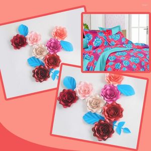 Decorative Flowers DIY Giant Paper Artificial Fleurs Artificielles Backdrop Rose 7CS 4 Leave Bedroom Wall Deco Mix Color