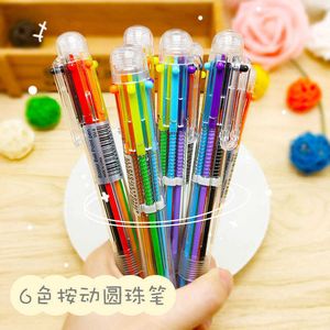 LATS Press Ballpoint Pen Color Cute Plastic Creative Transparent Six-color Multicolor School Office Supplies