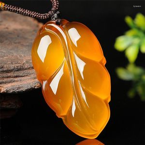 Pendant Necklaces Natural Green Agate Leaves Jade Necklace Chalcedony Carved Charm Jewellery Fashion Amulet For Men Women Lucky Pendants