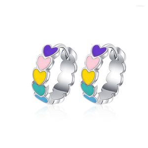 Hoop Earrings Heart-Shaped Stackable Rainbow Glue Dripping Brass Hypoallergenic Ear Buckles For Women Girls Fine Jewelry DIY Gifts