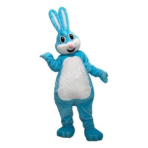 Costume della mascotte del coniglietto di Pasqua blu di Natale Costume da personaggio dei cartoni animati Vestito di Halloween Taglia per adulti Festa di compleanno Vestito da esterno di beneficenza