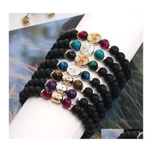 P￤rlstr￤ngar mode Buddha Head Charm Armband Life S￶t tr￤dmatt Svart stenp￤rlor Hematitarmband f￶r kvinnor Drop Delivery Otesi