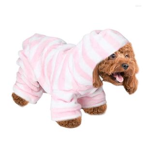 Abbigliamento per cani Cani Gatti Pile di corallo Strisce rosa Autunno Inverno Quattro piedi Felpe con cappuccio per animali domestici Vestiti Pigiami caldi Abbigliamento