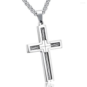 Pendant Necklaces Fashion Jewelry Sale 316L Stainless Steel Silver Color Wire Cross Pendants Mens Womens Box Chain 24" Gift Wholesale