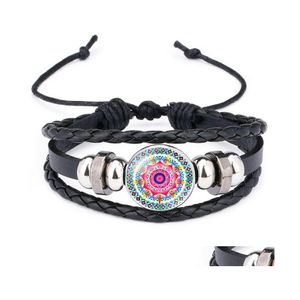 Braccialetti con ciondoli Indiano Mandala Fiore della vita per le donne Buddismo Meditazione Cabochon in vetro Corda in pelle Bracciale da uomo Consegna a goccia Ebreo Otxbj