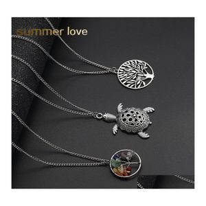 Pendant Necklaces Fashion Vintage Sier Sweaters For Women Designer Life Of Tree Feathers Turtles Elephants Lady Long Neckless Drop D Otozt