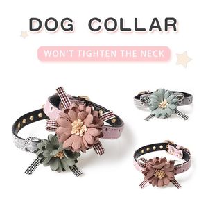Hundhalsar Leases Fashion Pet Collar Justerbar Söt blommakatt slipshalsband med rosguld metallspänne för små medelstora hundar katter