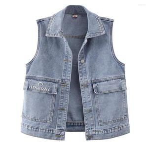 Kvinnors västar bf blå denim väst kvinnor 2023 vintage koreansk stor ficka jean kpop ärmlös kofta tank top jacka kappa kappa