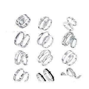 Band Rings 16 Styles 925 Sterling Sier Couple With Rhinestone Opening Justerbara romantikälskare för kvinnor och män Fashion Jewelry Dr otwhy