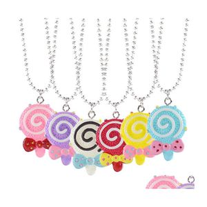 Pendant Necklaces Kids Cartoon Friends Bff For Grils Resin Candy Colors Lollipop Bow Beads Chains Children Friendship Drop Delivery Ot4Kj