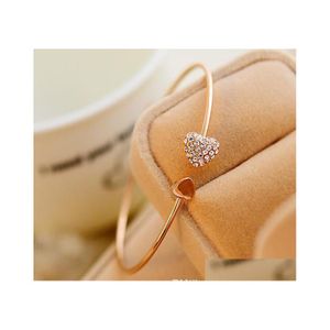 Bangle Micropavave Zircônia cúbica de alta qualidade Gold Gold Women Women Open Hearts Bracelets for Ladies Wedding Jewelry Sem caixas Drop D Otwim