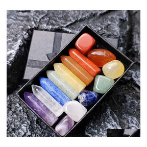 Pietra 7 Chakra Set Reiki Pietre di cristallo naturale Ornamenti Lucidatura Roccia Quarzo Yoga Energia Perlina Guarigione Arte Artigianato Decorazione Drop D Dhgrw