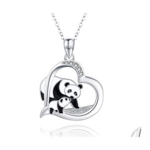 Naszyjniki wisiorek panda mama naszyjnik impreza biżuteria sier plated corazja kreskówka zwierzęta sercowe upuszczenie wisie