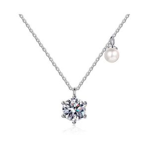 Pendanthalsband Iced Moissanite Freshwater Pearl Necklace Women 925 Sterling Sier 6 Prong Platinum Pass Testerpendant Drop Deliver DHXP5