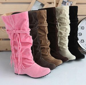 Boots Women Pink Fashion Shoes Plus Size Winter Fringe High Female Suede Ladies