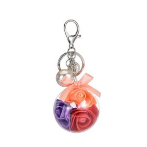 Keychains Lanyards Fashion Women Transparent Acrylic Ball Pendant Simation Rose Flower Charms Pearl Lovely Car Bag Keychain Access Othk2