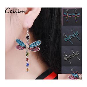 Dangle Chandelier Fashion Dragonfly Tassel Earring Vintage Colorf Brincos de cristal para mulheres Drop boho Design Jewelry Delivery OtxSy