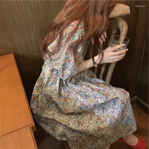 Casual Dresses Light Luxury Design Sense Niche Slimming Youthful-Looking Temperament Style Long Skirt Floral Puff Sleeve Dress