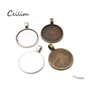 Charms Sier Bronze Colors 25mm Halsband Pendant Ställa in Cabochon Cameo Base Tray Bezel Blank Fit Diy Cabochons smycken Making Drop D Oteid