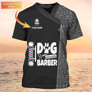 Herr t shirts est sommar mode mäns t-shirt hund barber pesonaliserat namn 3d tryckt skjorta unisex casual tops pet groomer uniform