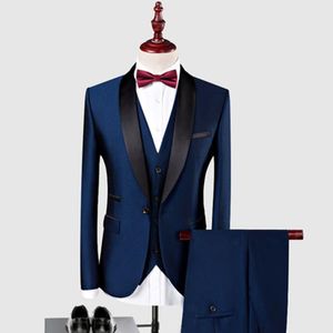 Men's Suits Customized Royal Blue Groom Tuxedos Black Lapel Man Blazer 3 Pieces Men Wedding Suit Groomsmen & Blazers