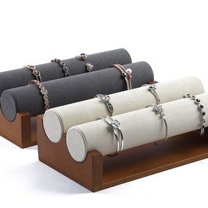 Biżuteria torebki torby drewniane 2 -poziomowe bransoletki pokaz stojak na prezentację Naszyjka Watch Storage Watch Bangle Organizer Jewelry