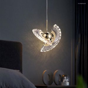 Lampy wiszące obrotowe nowoczesne proste kryształowy akryl mały jasny żyrandol sypialnia salon jadalnia