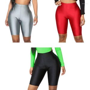 Kadın Şort Kadın Yüksek Bel Parlak Floresan Fitness Yarım Taytlar Glitter Silky Sport Yoga Bisiklet Kırpılmış Pantolon Gece Kulübü