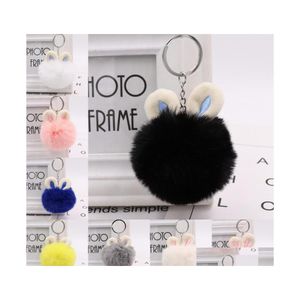 Key an￩is faux peles rabbit 9 estilos moda moda chalthchain bag pingente food pompom ball stayfobs acess￳rios de suporte