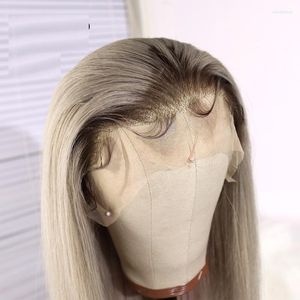 Ombre Gray w kolorze ludzkich peruk ludzkich Remy 13x4/6 Przezroczysta koronkowa przednia peruka dla kobiet z włosami dla niemowląt jedwabisty prosta naturalna linia włosów
