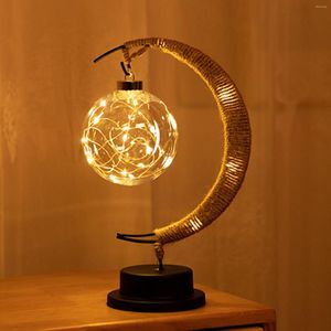 Night Lights LED Moon Sepak Takraw Lamp Line Rattan Handmade Rope Wrought Iron Light Wishing Ball Shape Girly Heart Decor