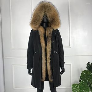 Herrarna ner Fur Parka Jacket 2023 Style Hood Muskrat Mink fodrad med Racoon Collar Fashion Long Coat